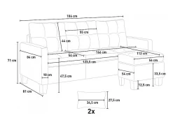 Sofá moderno esquinero 3 plazas pouf 2 cojines salón Remissus - Gris