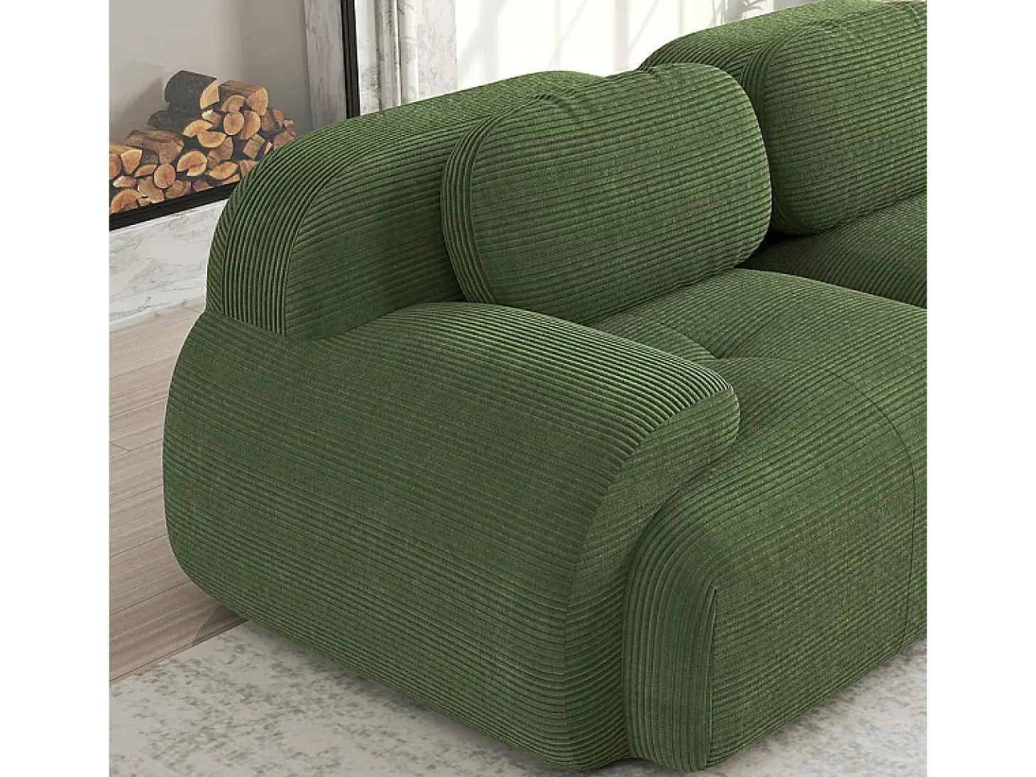 Sofá modular 3 plazas + 3 pouf - pana - con 3 cojines - densidad asiento 32kg/m³ - 298x178x70cm - Verde