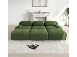 Sofá modular 3 plazas + 3 pouf - pana - con 3 cojines - densidad asiento 32kg/m³ - 298x178x70cm - Verde