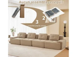 Sofá Modular 4 plazas en Pana, con 4 cojines, 382x104x69cm, Beige