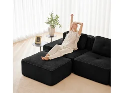 Sofá Modular 3 plazas en Pana, con 3 cojines, 74cm asiento extra profundo, 293x104x69cm, Negro