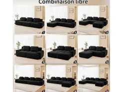 Sofá Modular 3 plazas en Pana, con 3 cojines, 74cm asiento extra profundo, 293x104x69cm, Negro
