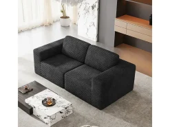 Sofá Modular 2 plazas en Pana, con 2 cojines, 202x101x82cm, Negro