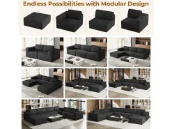 Sofá Modular 2 plazas en Pana, con 2 cojines, 202x101x82cm, Negro