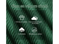 Sofá Modular 2 plazas en Pana, con otomana y 2 cojines, 204x177x69cm, Verde