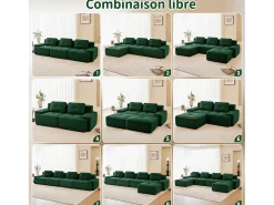 Sofá Modular 2 plazas en Pana, con otomana y 2 cojines, 204x177x69cm, Verde