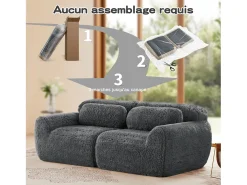 Sofá Modular 2 plazas en tela peluche, con 2 cojines, asiento extra profundo 75cm, 204x104x73cm, Gris