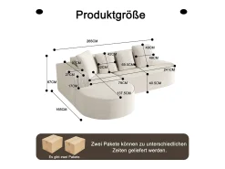 Sofá modular con chaise longue en L, asiento profundo, relleno de espuma comprimida, blanco