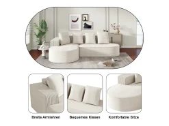 Sofá modular con chaise longue en L, asiento profundo, relleno de espuma comprimida, blanco