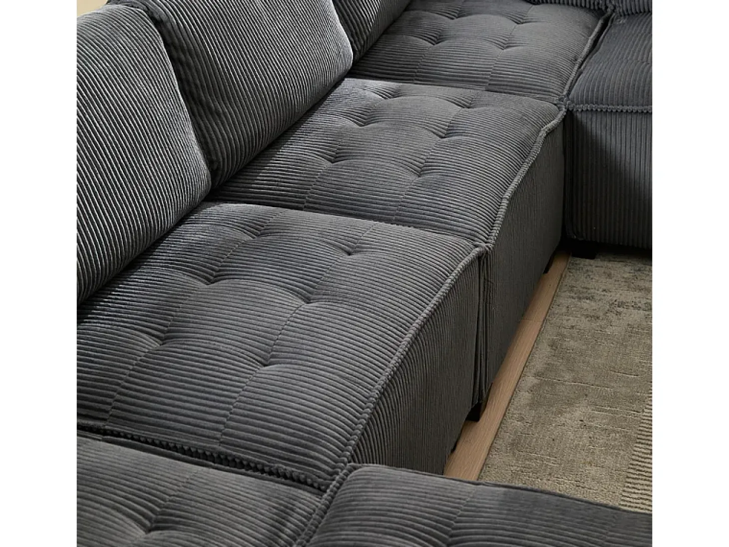 Sofá modular convertible en terciopelo gris - 6 plazas - ergonómico - con bolsillos de almacenamiento - 308x154x82cm
