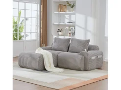 Sofá modular de 2 plazas - 200 x 174 x 80 cm - con 1 otomana + portavasos + bolsillo de almacenamiento - terciopelo - gris claro