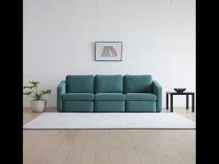 Sofá Modular de 3 Plazas Azul con Puff - Diseño Equilibrado, Tela FlexiPet, Estructura de Madera Maciza