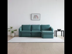 Sofá Modular de 3 Plazas Azul con Puff - Diseño Equilibrado, Tela FlexiPet, Estructura de Madera Maciza