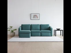 Sofá Modular de 3 Plazas Azul con Puff - Diseño Equilibrado, Tela FlexiPet, Estructura de Madera Maciza