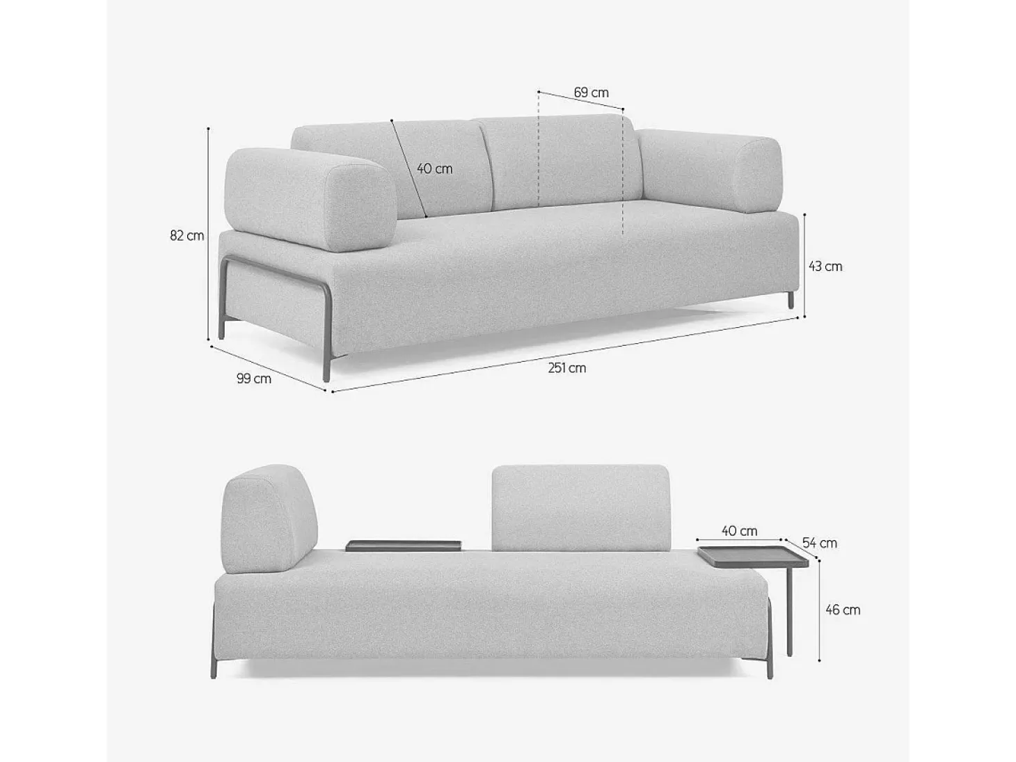 Sofá modular de 3 plazas de diseño moderno por módulos con mesitas Diadema - Gris claro