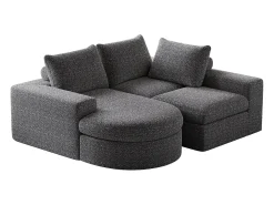 Sofá modular de 3 plazas en tela de chenilla gris con chaise longue redondeada - Respaldo acolchado