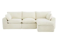 Sofá modular de esquina con puf de pana gruesa beige CYROMA