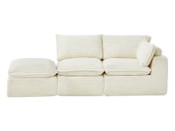Sofá modular de esquina con puf de pana gruesa beige CYROMA