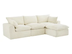 Sofá modular de esquina con puf de pana gruesa beige CYROMA