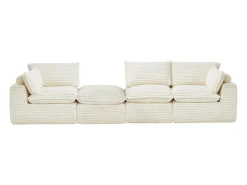 Sofá modular de esquina con puf de pana gruesa beige CYROMA