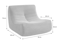 Sofá modular de pana, 2 plazas crema