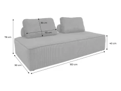 Sofá modular de pana, 2 plazas gris oscuro