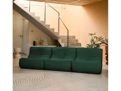 Sofá modular de terciopelo, 3 plazas verde