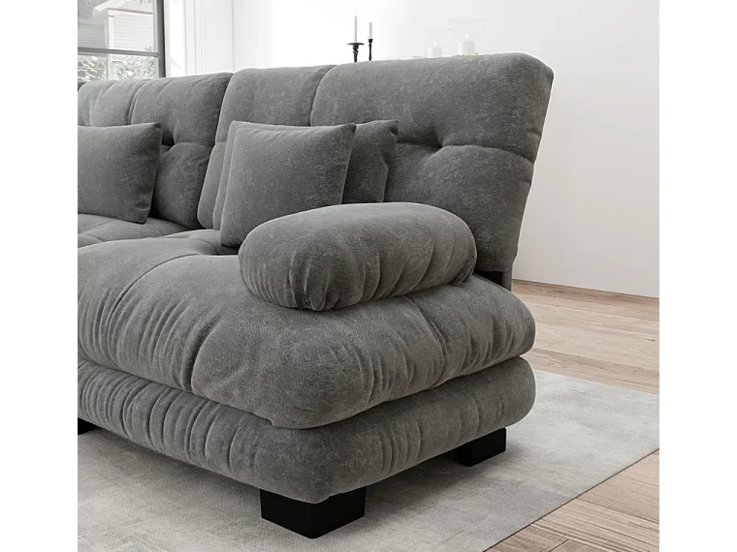 Sofá modular esquina 4 plazas - con 2 pouf y 6 cojines - DIY forma U/L - 406x145x81cm - Gris