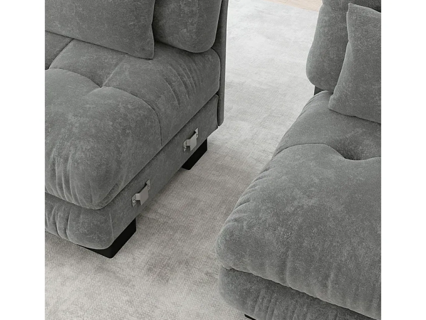 Sofá modular esquina 4 plazas - con 2 pouf y 6 cojines - DIY forma U/L - 406x145x81cm - Gris