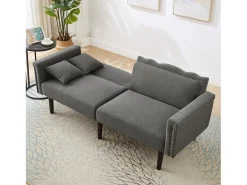 Sofá multifunción 2 en 1 - Sofá 2 plazas - Función reclinable - Respaldo doble ajustable individualmente - Tejido algodón-lino - Gris