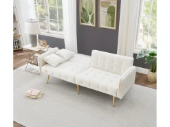 Sofá multifunción de 2 plazas - Respaldo ajustable - Reposabrazos ajustables - Terciopelo - ​​Blanco​