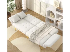 Sofá multifunción de 2 plazas - Respaldo ajustable - Reposabrazos ajustables - Terciopelo - ​​Blanco​