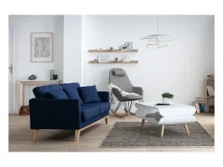 Sofá nórdico 3 plazas azul oscuro desenfundable patas madera OSLO