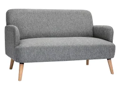 Sofá nórdico 2 plazas de tejido gris claro y madera clara ISKO