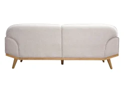 Sofá nórdico 3 plazas de tejido efecto aterciopelado texturizado beige y madera clara FREEMA