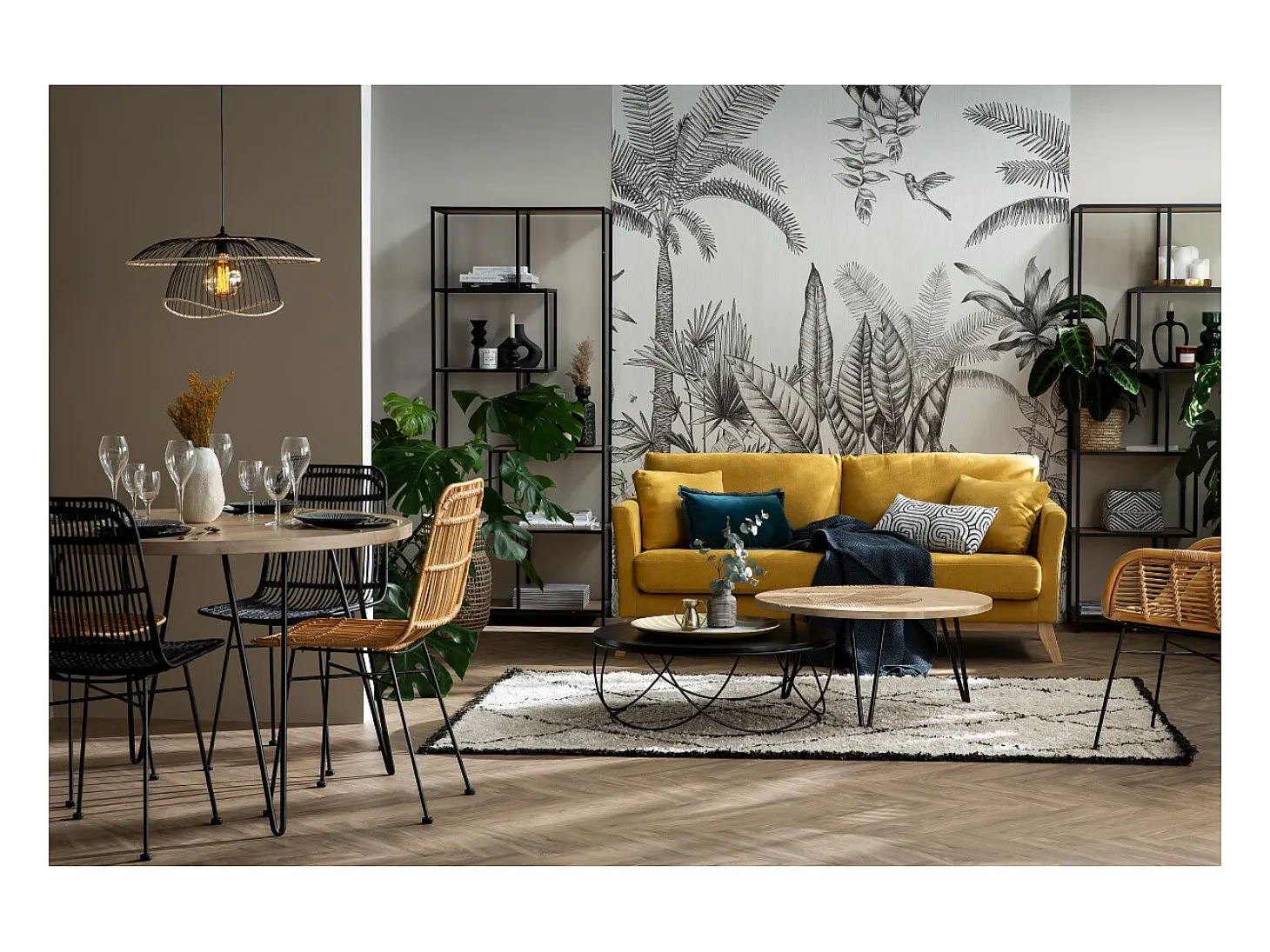 Sofá nórdico 3 plazas desenfundable efecto terciopelo amarillo mostaza OSLO