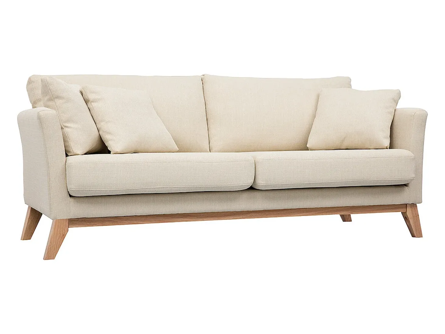 Sofá nórdico 3 plazas desenfundable beige y patas madera OSLO