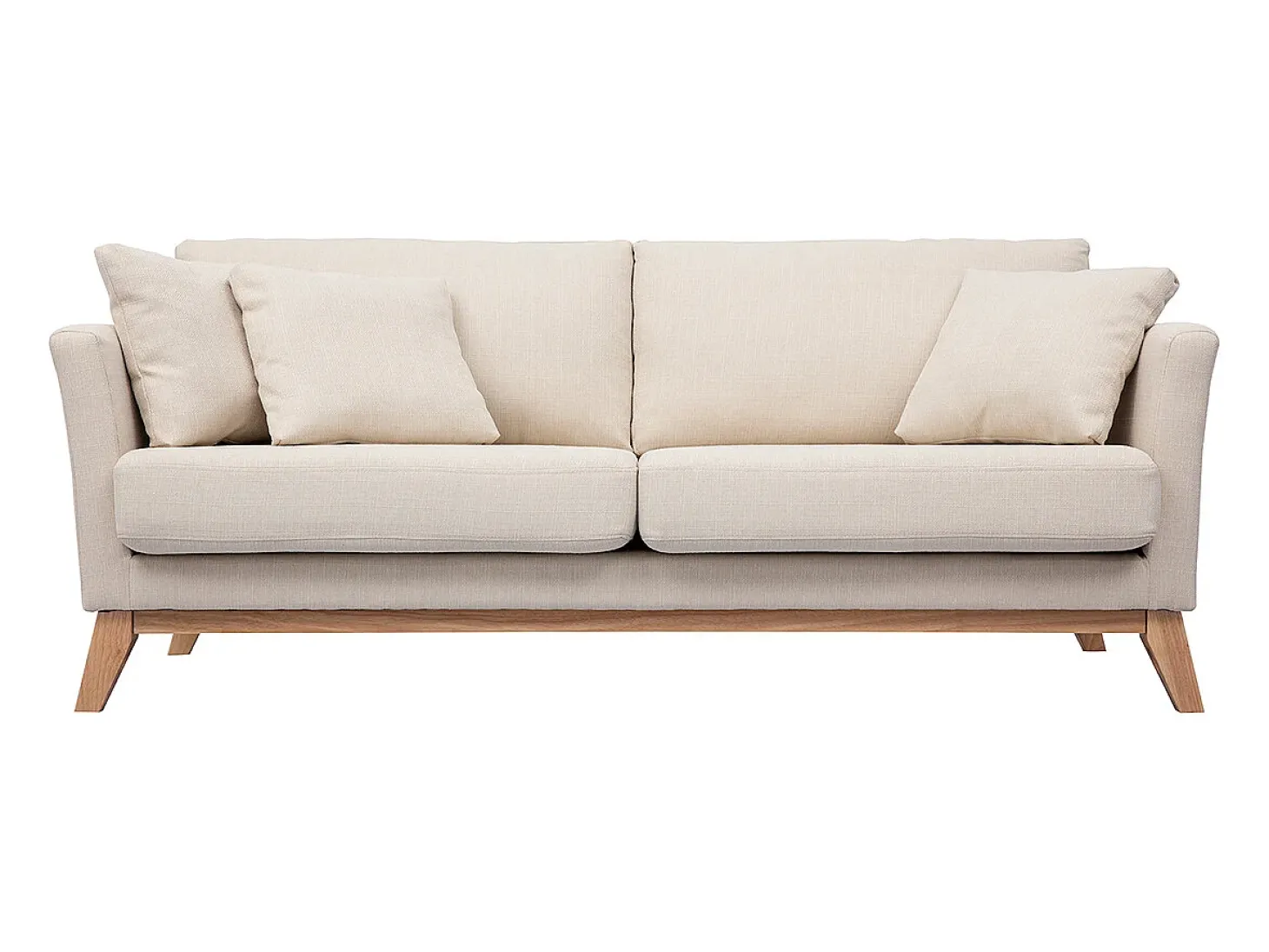Sofá nórdico 3 plazas desenfundable beige y patas madera OSLO