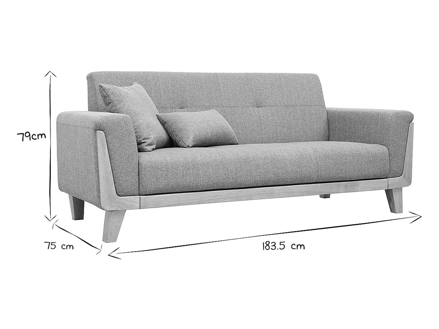 Sofá nórdico 3 plazas gris claro y madera FJORD