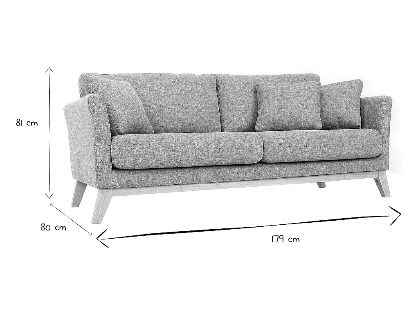 Sofá nórdico 3 plazas gris claro desenfundable patas madera OSLO