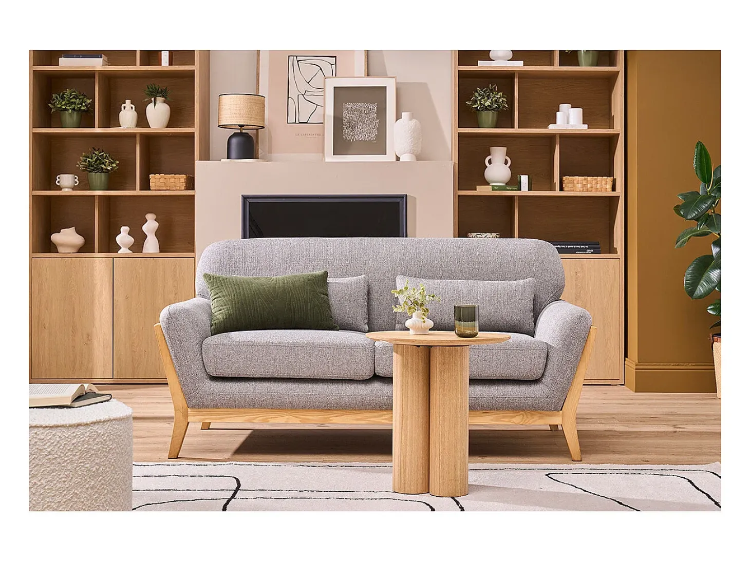Sofá nórdico 2 plazas gris patas madera YOKO