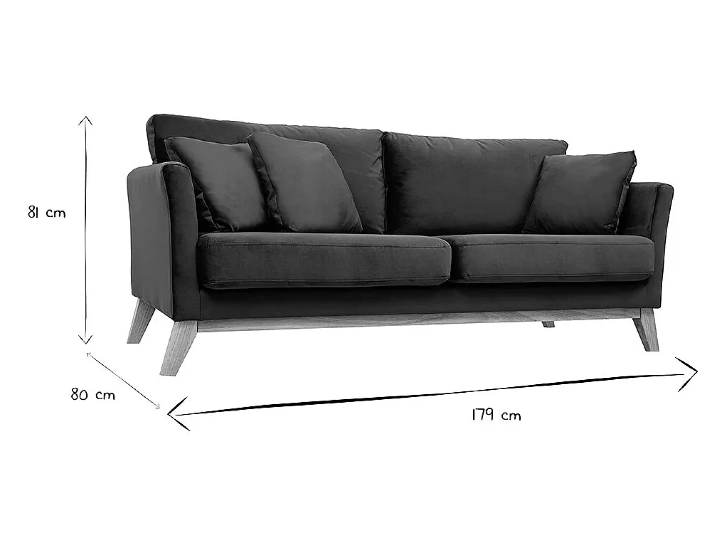 Sofá nórdico 3 plazas terciopelo azul oscuro desenfundable patas madera OSLO