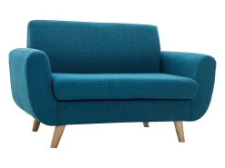 Sofá nórdico 2 plazas azul petróleo y madera de caucho maciza PURE