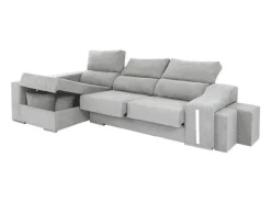 Sofá Oscar chaise longue izq. con 2 puffs gris, 263x100x85 cm