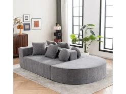 Sofá panorámico 5 plazas modular - de tejido Chenilla gris - con 6 cojines - 263x171x66cm