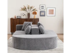 Sofá panorámico 5 plazas modular - de tejido Chenilla gris - con 6 cojines - 263x171x66cm