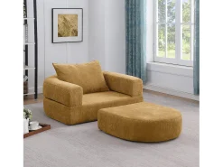 Sofá para salón en chenilla amarillo diseño moderno cómodo y resistente