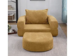 Sofá para salón en chenilla amarillo diseño moderno cómodo y resistente