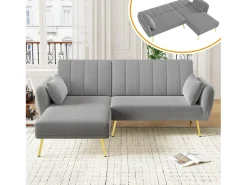 Sofá plegable de 3 plazas - 191,5 x 130 x 80 cm - sofá esquinero con función cama - terciopelo - gris