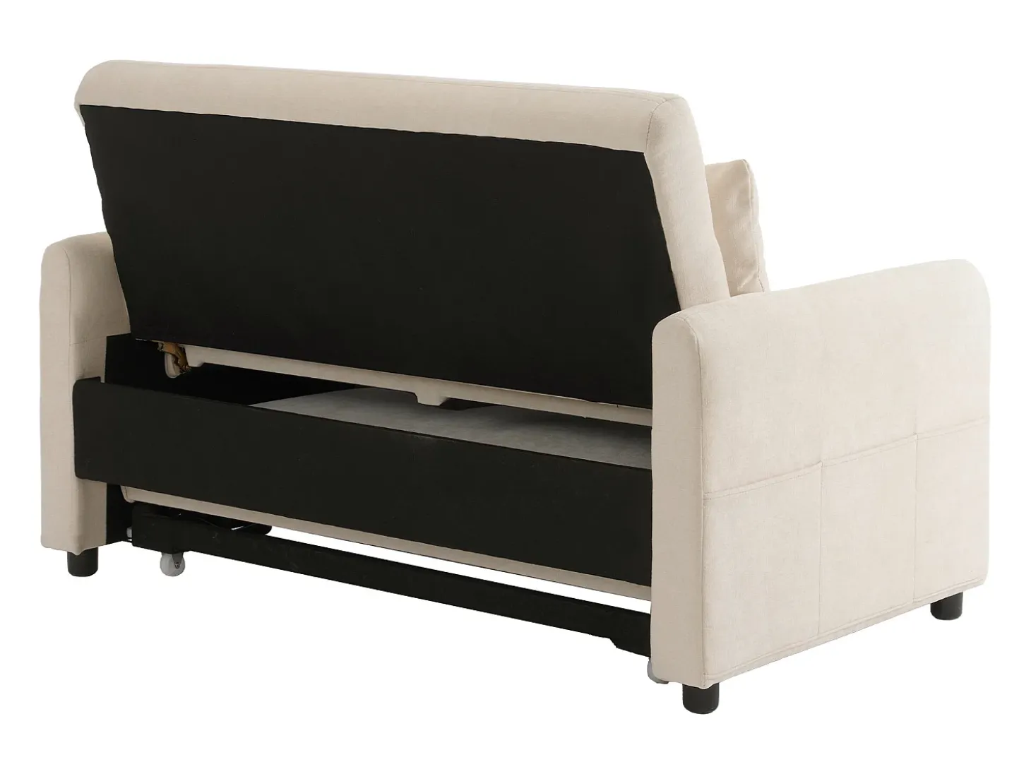 Sofá plegable de 2 plazas de chenilla beige con puerto USB y soporte para teléfono, ideal para salón y dormitorio